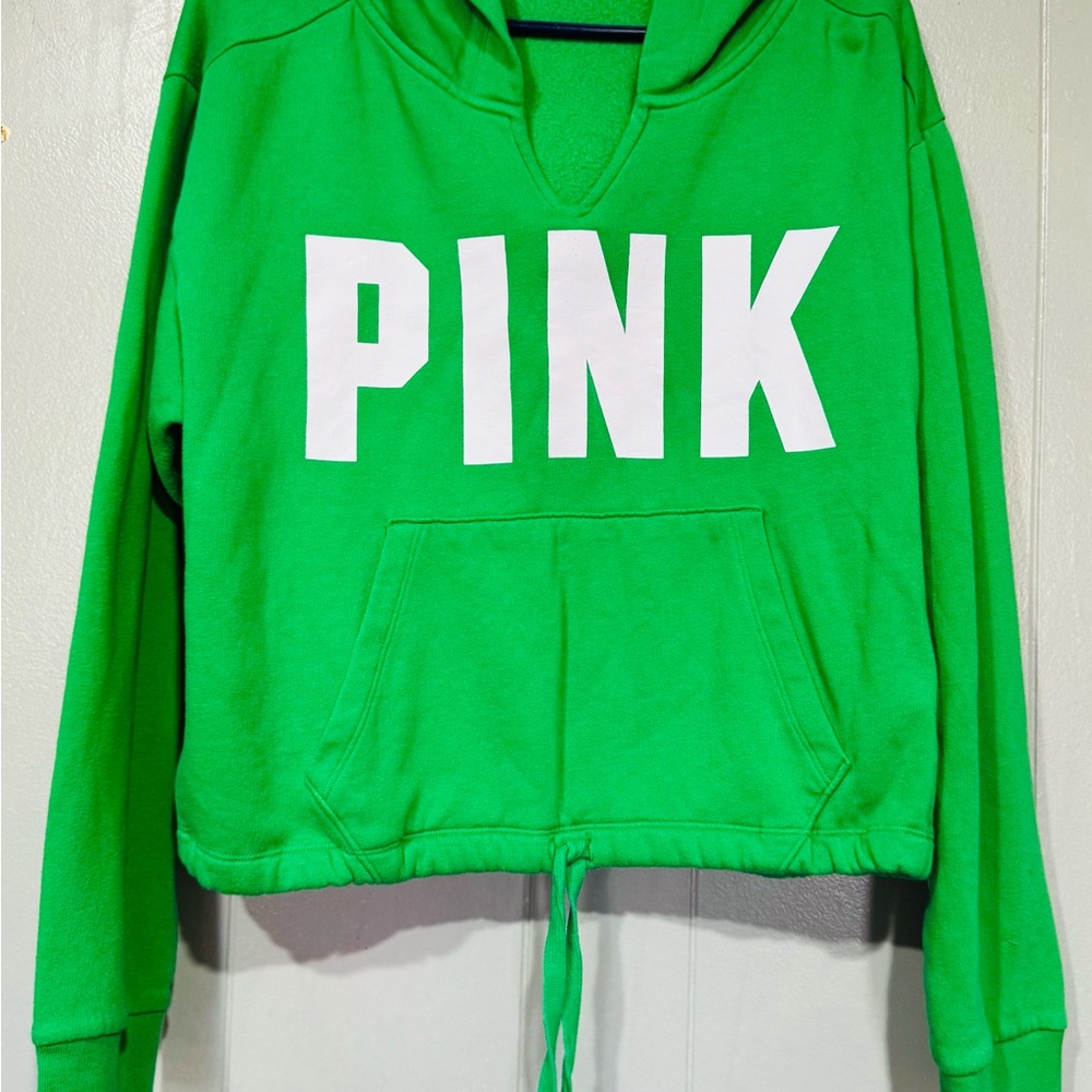 Lot of VS Pink hooded crop top green and purple